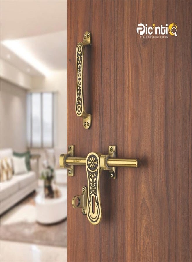 PIC’NTIQ PIC'NTIQ™ Aluminum Heavy Single Door Fitting Accessories Full Set/Kit |1 Aldrop|1 Latch 10" | 2-6" Cabinet Handles |1 Tower Bolt |1 Door Stopper | 10" | Flame | Antique Finish - Image 2